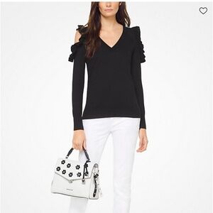 Michael Kors Cotton and Viscose Ruffled Cold-Shoulder Sweater